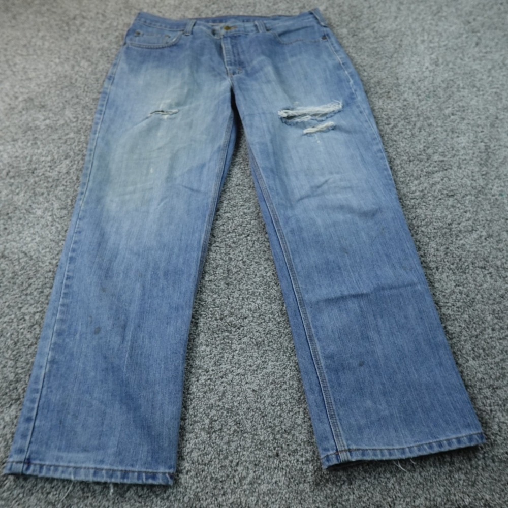 Carhartt Jeans Mens 38X32 Blue Denim Pants Straight Distressed Fade Grunge Work